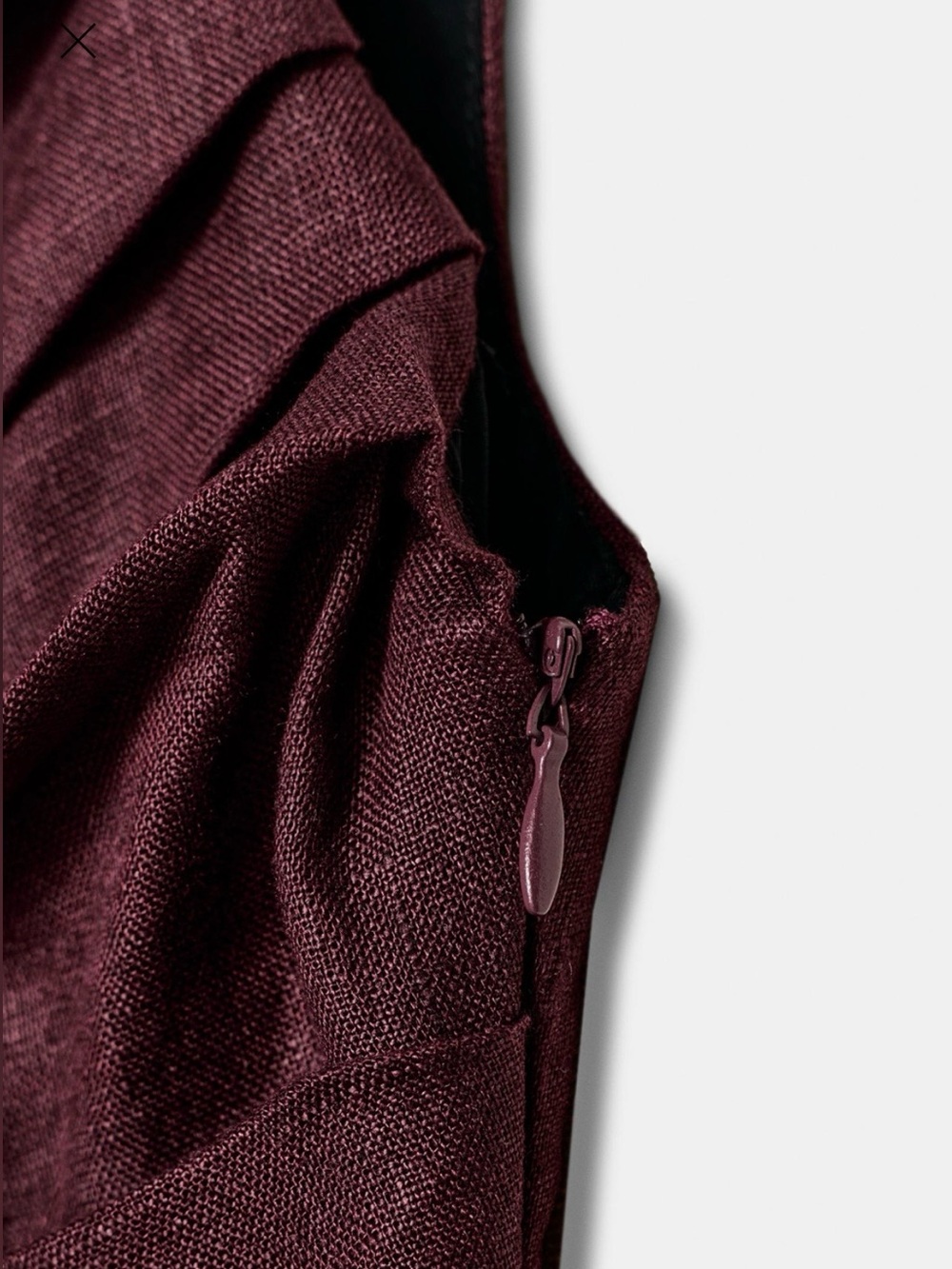 Zara Linen Asymmetric Midi Dress Burgundy Gold Detail Size S NWT - Picture 6 of 7